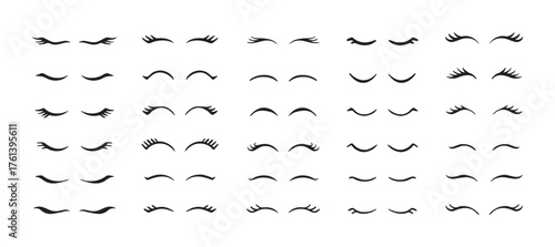 Eyelashes closed eyes set vector. Cute girl closed eye icon design for character illustration