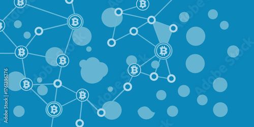 Abstract bitcoin network connections and decentralized blockchain technology concept