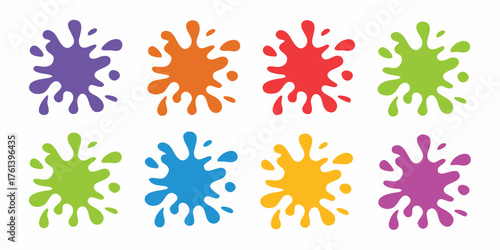 Collection of colorful paint splatters and splashes in a variety of vibrant hues