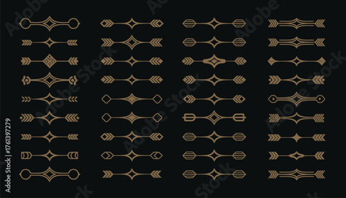 Art Deco Gold Page Divider Set – Vintage 1920s-inspired headers, borders, and calligraphic flourishes. Elegant decorative vignettes perfect for invitations,  posters, book design, and luxury