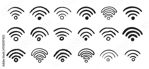 Hand drawn wifi icon set. doodle wi fi sign collection. Drawing Wi-Fi
