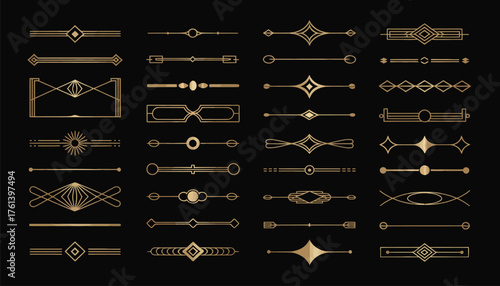 Art Deco Border Collection – Gold ornamental page dividers, decorative headers, and calligraphic flourishes in 1920s style. Ideal for stationery, invitations, editorial layouts, and classic design 