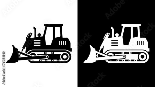 Industrial Bulldozer Machine Silhouette Vector Style Illustration