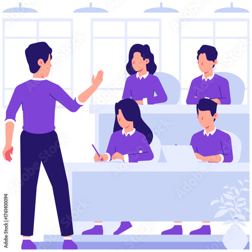 a lecturer teaching in front of students in a classroom