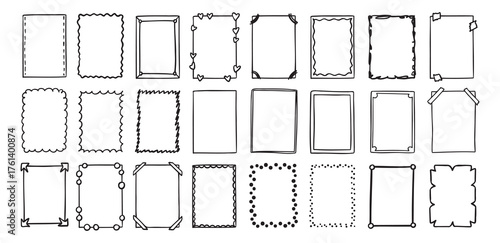 Hand drawn rectangle frame doodle vertical. Line style empty drawing textbox