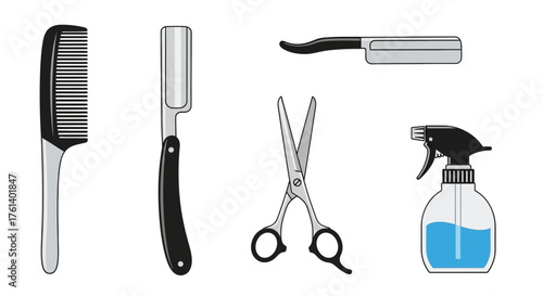 Barber tools comb razor thinning shears neck duster and spray bottle for hairstyling and grooming