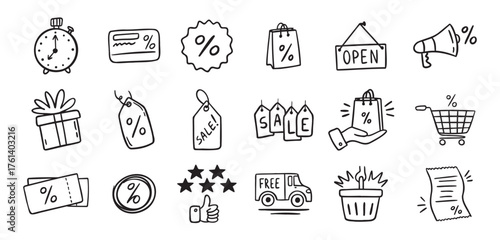 Loyalty card hand drawn doodle element icons. Symbol for Loyalty card, incentive program outline illustration icon