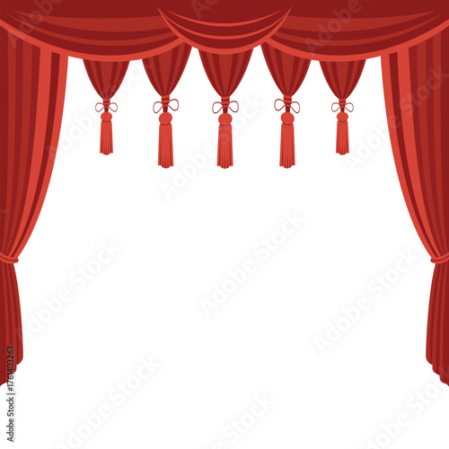Elegant Red Stage Curtains with Tassels for Theater or Performance Background Design