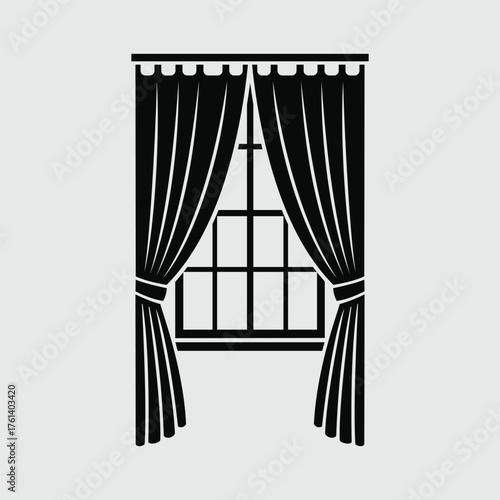 Window with elegant curtains illustration a timeless symbol of home comfort and interior design simplicity in monochrome