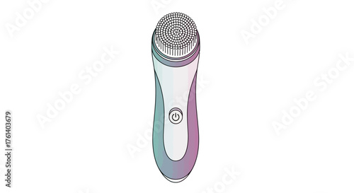 A facial cleansing brush with a round head a light body and a power button on the handle