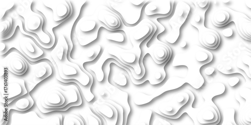 Abstract topographic map contour lines creating a layered white organic pattern with soft shadows and depth