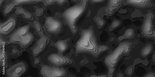 Dynamic grayscale topographic map with layered contour lines forming an abstract organic terrain pattern suitable for science and technology backgrounds