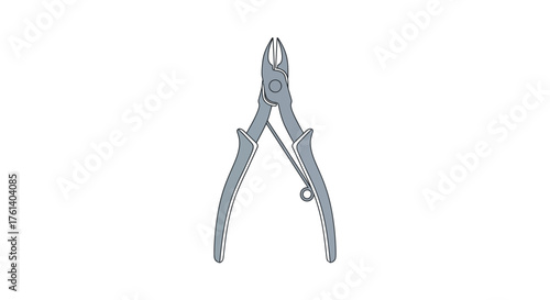 Gray wire cutters with a spring are set on a clean white surface