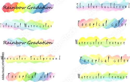 虹色の見出しセット　水彩ベクターの装飾素材