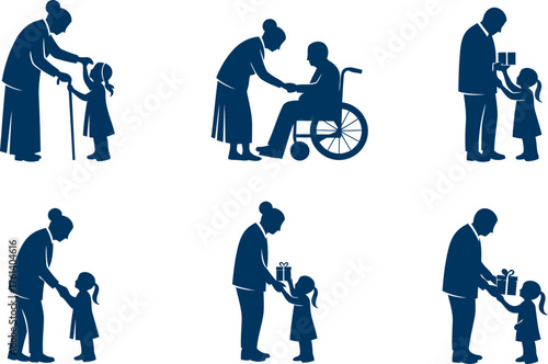 Generations connecting diverse family moments between adults and children in silhouette silhouette