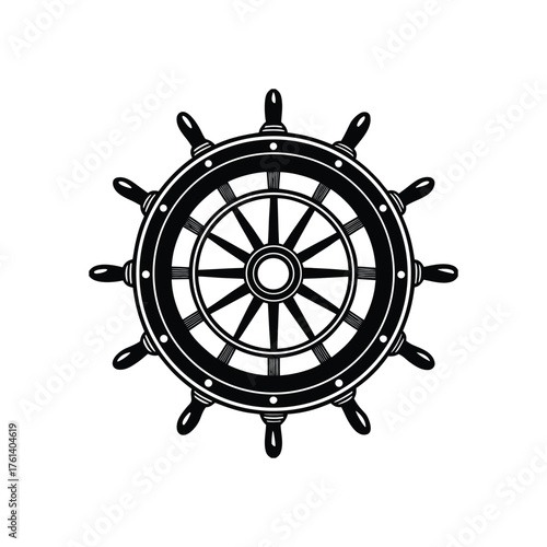 Ship wheel silhouette, wheel silhouette vector