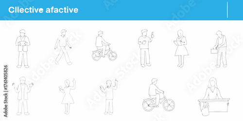 Collection of simple line art drawings of people in various everyday activities and poses