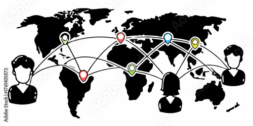 Global network map connection world people social communication business international worldwide internet community