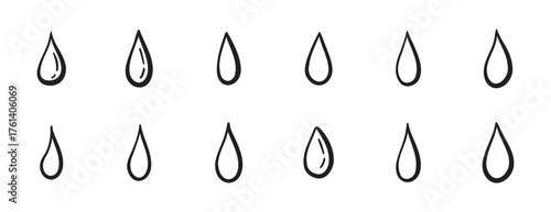 Doodle water drops hand drawn outline different shapes. sketch vector illustration of droplets. Outline tears