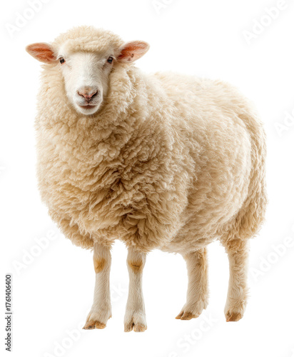 Fluffy sheep grazing in green pasture farm environment isolated on transparent background
