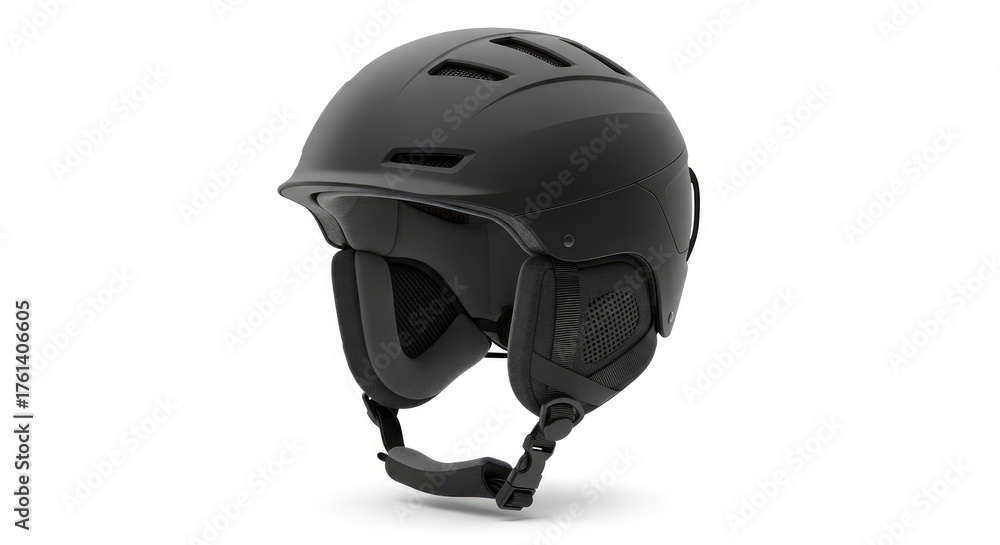 Fototapeta premium Sleek black ski helmet for winter sports safety, isolated on a clean white background.