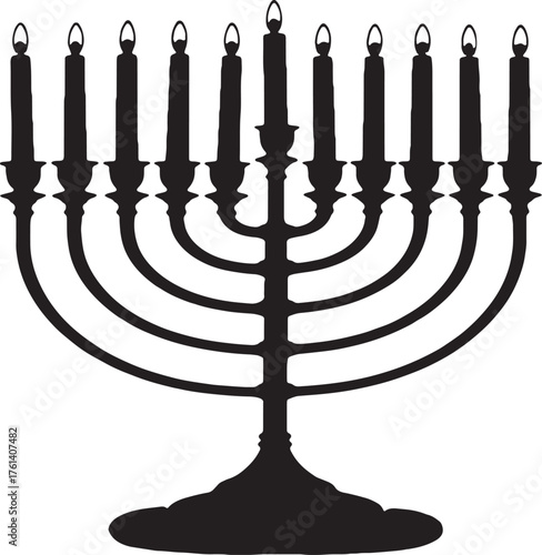 Silhouette of a nine-branched menorah with burning candles for hanukkah celebration vector