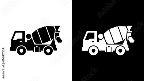 Concrete Mixer Truck Vehicle Silhouette Vector Style Illustration