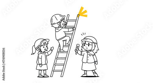 Children Helping Each Other Climb Ladder Towards Success Together