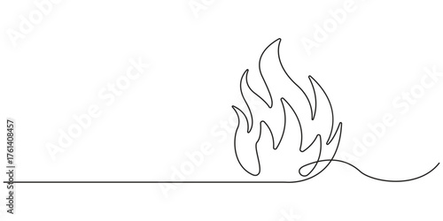 Single line drawing of a stylized flame on a white background fire continuous line.