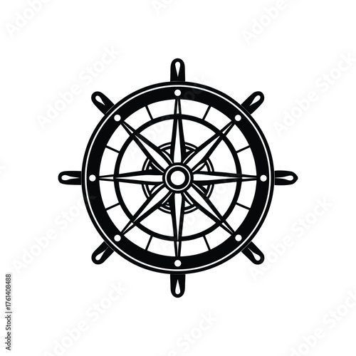Ship wheel silhouette, wheel silhouette vector