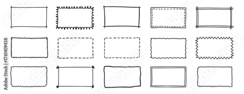 doodle hand drawn rectangle frames set. rectangle shape. Scribble pencil square empty text box. Line border design elements.