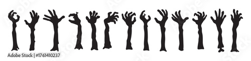 Zombie hands silhouettes. Halloween decor. Set doodle zombie hand