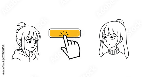 Two Girls React to a Button Click Animation Discovering Surprise Behind Decision