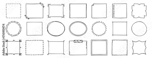 Doodle thin line frame border set. abstract empty line shapes hand drawn style frames. 