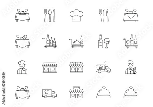 Vector illustration of restaurant and food service icon set