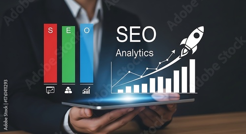 Elevate your business with data driven SEO analytics and watch your website skyrocket to success with innovative digital strategies displayed on tablet