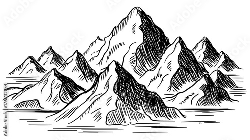 a mountain range with a flag placed on the tallest summit, symbolizing achievement, success, and ambition.