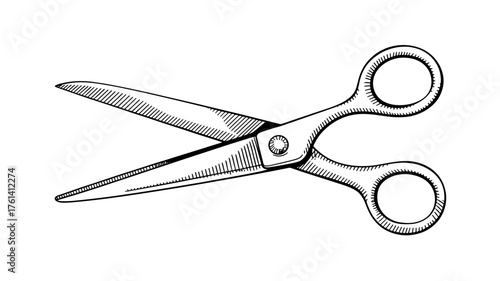 an open pair of scissors with visible blades and handles, symbolizing cutting, craft, design, and precision.