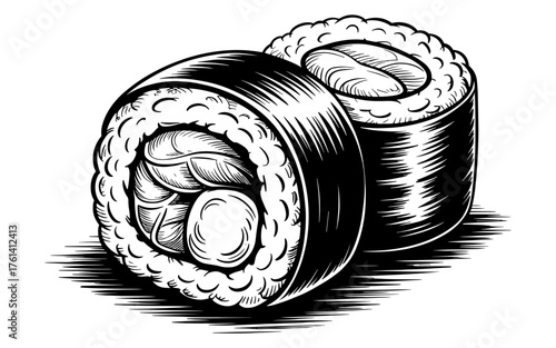 sushi rolls cut open to show the ingredients inside, symbolizing Japanese cuisine and minimal food art.