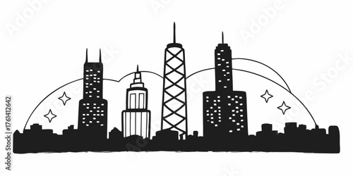 Chicago Skyline in Lights Silhouette.A brand new digital city 3d model