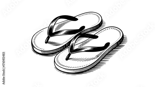 a pair of flip-flops shown in detailed artistic, symbolizing summer, relaxation, travel, and beach life.