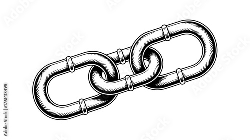 three interlocked chain links with detailed shading and texture, symbolizing strength, unity, connection, and durability.