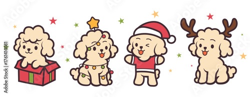 Poodle christmas dog, animal pet, clipart
