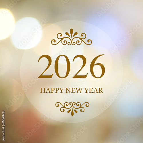 Happy New Year 2026 on blur abstract bokeh background, new year greeting card, banner
