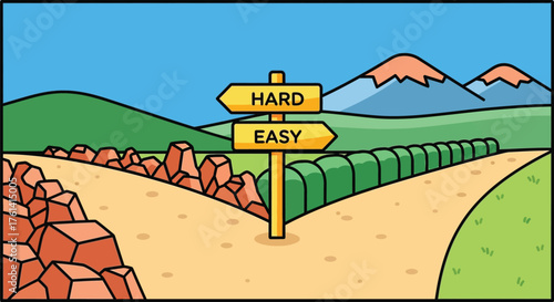 Hard or easy choice decision path concept illustration vector