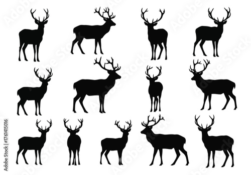 Vector illustration of collection of deer silhouettes
