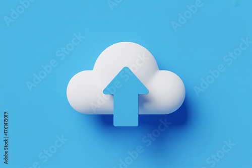 Cloud icon upload arrow white blue background surreal fantasy data tech