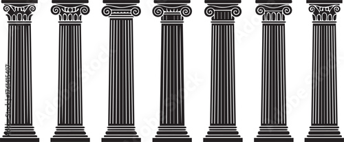 Set of Seven Classical Greek Columns Keywords: columns, classical, Greek, Roman, architecture