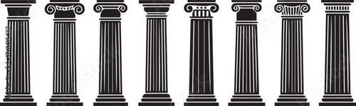Set of Greek Ionic Columns in Silhouette pillar architecture