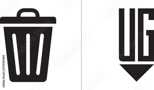 Trash Can and Abstract Geometric Logo Keywords: trash can, bin, garbage, waste, disposal